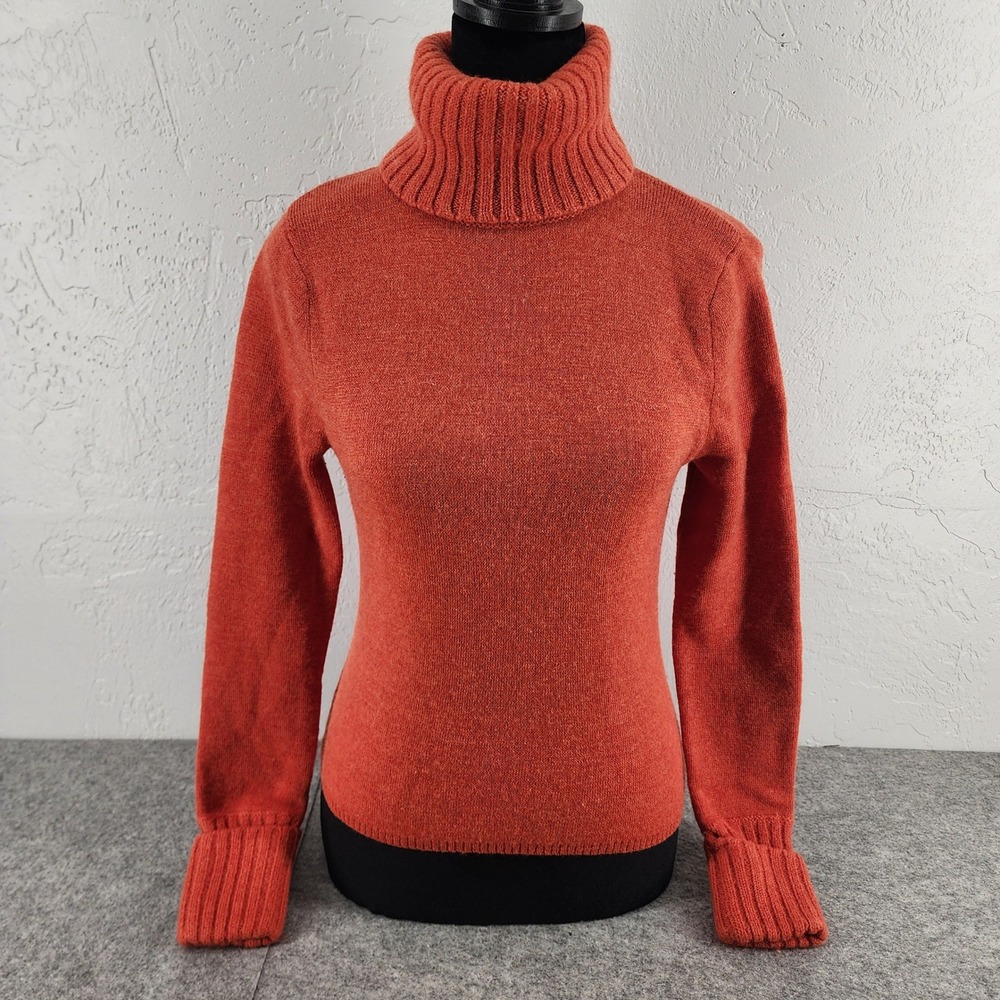 Mercer & Madison Orange 100% Italian Merino Wool Turtleneck Sweater Womens Small